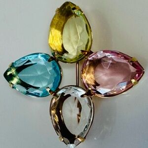 Vintage Avon Pastel Faceted Glass Brooch Aqua Pink Yellow Clear Teardrop Pin